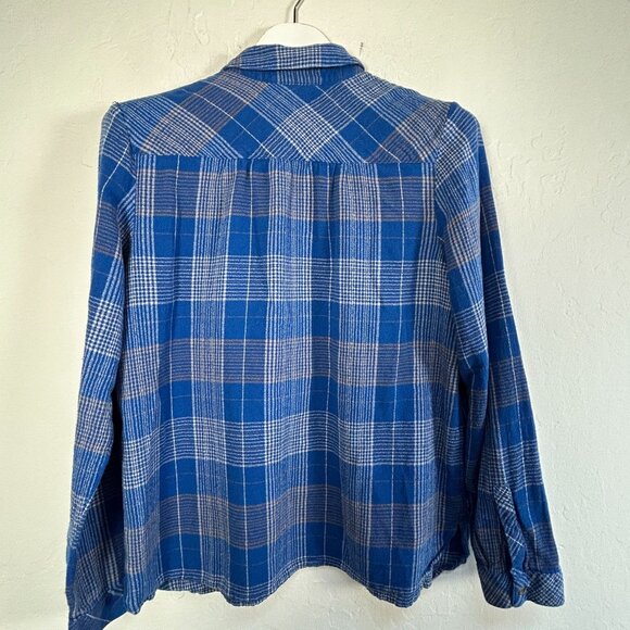 J.Jill Womens Blue Plaid Long-Sleeve Button Henley Shirt Blouse Large Casual - Picture 2 of 8